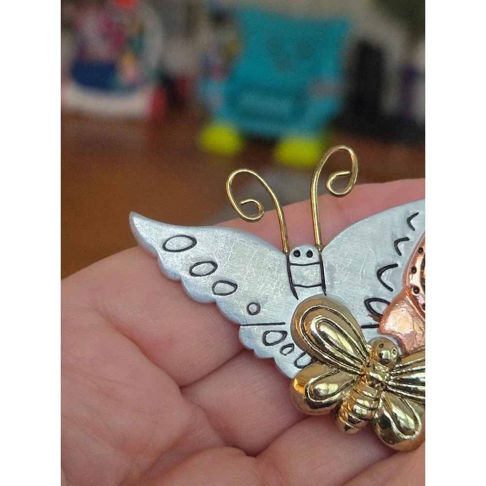 Butterfly Brooch Pin Tri- Color Vintage